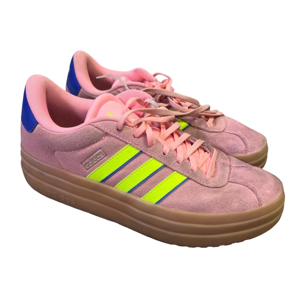 Adidas Court Platform Pink Suede Sneakers Shoes Women's Size 9.5 Neon Stripes